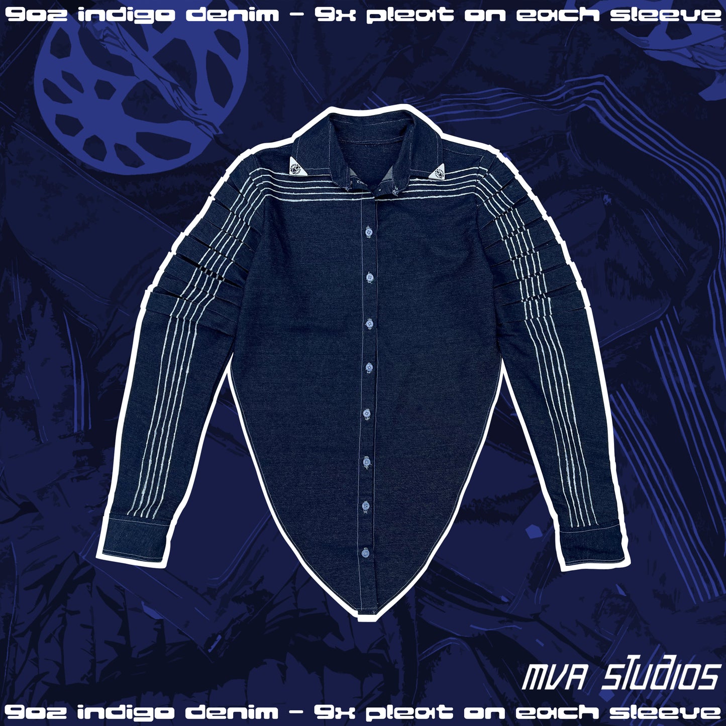 Pleated Denim Pinstripe Shirt